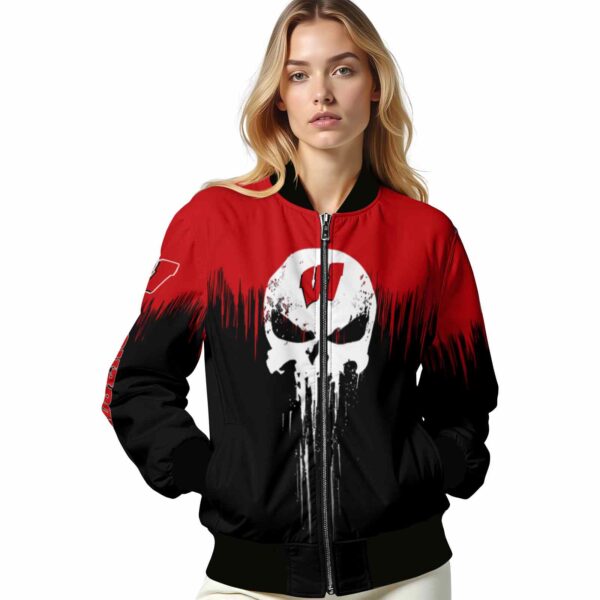 wisconsin badgers punisher skull red black white jacket latest model jacketwow