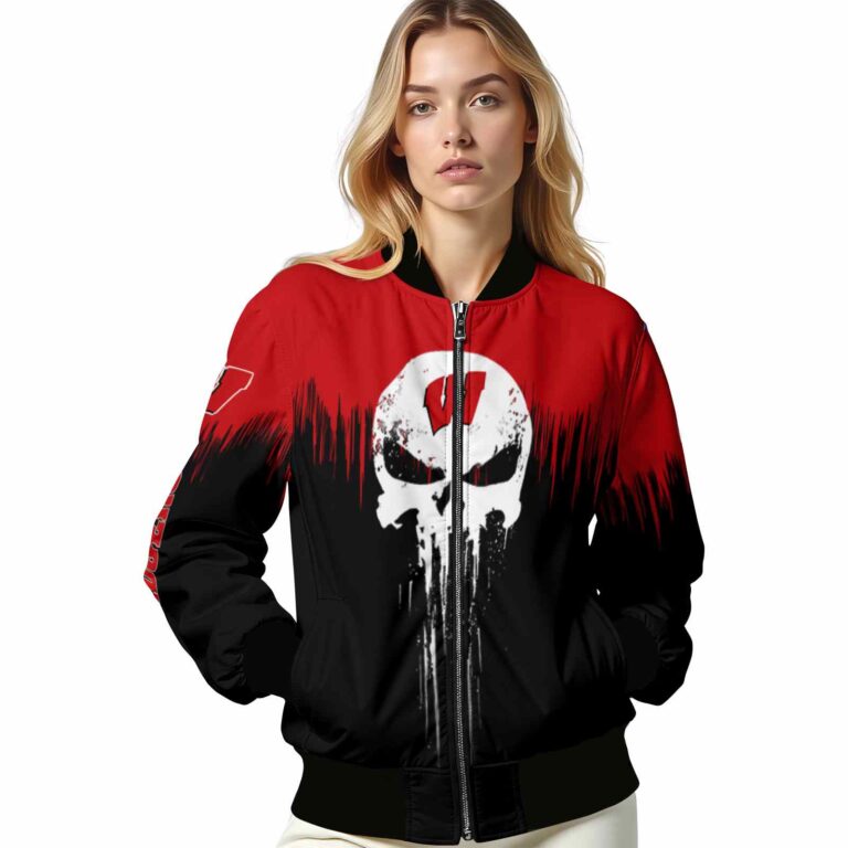 wisconsin badgers punisher skull red black white jacket latest model jacketwow