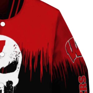 wisconsin badgers punisher skull red black white jacket premium grade jacketwow