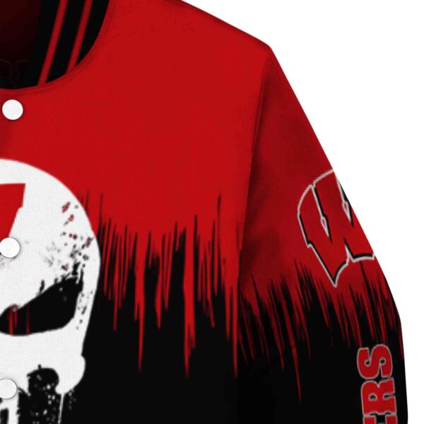 wisconsin badgers punisher skull red black white jacket premium grade jacketwow