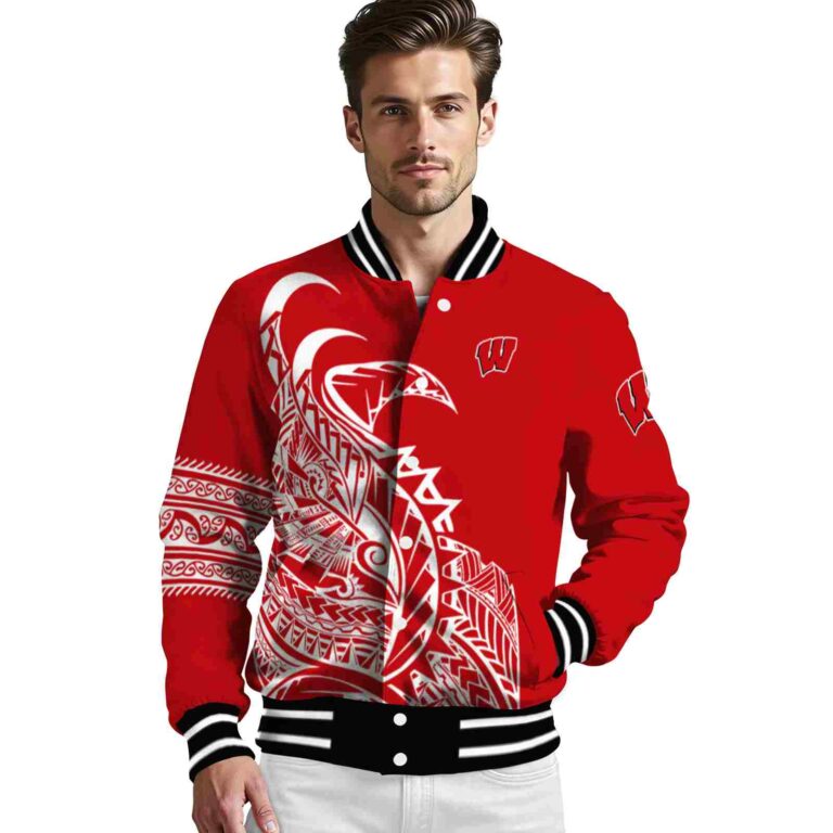 wisconsin badgers tribal art red white black jacket high quality jacketwow