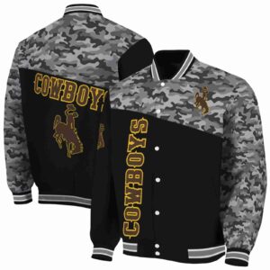 wyoming cowboys camo patchwork black jacket fashion forward jacketwow