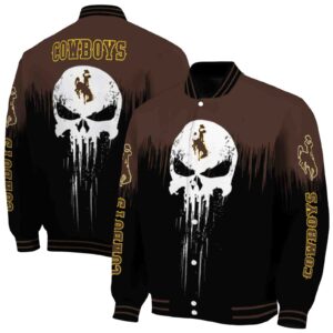 wyoming cowboys punisher skull brown black white jacket fashion forward jacketwow