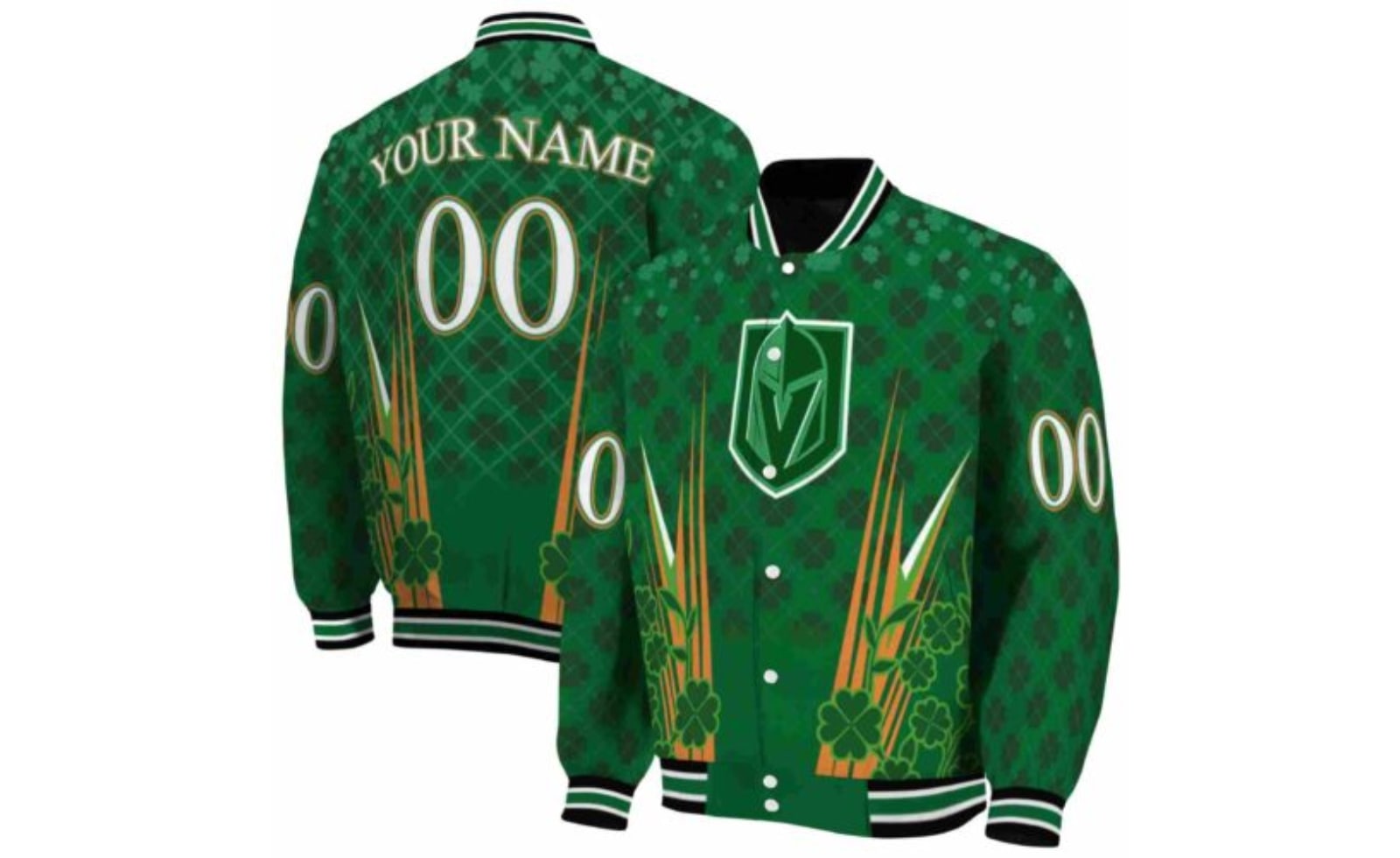how to design a varsity jacket 2 Vegas Golden Knights Shamrock Pattern Green Jacket Has Many Sizes For Many Bodies
