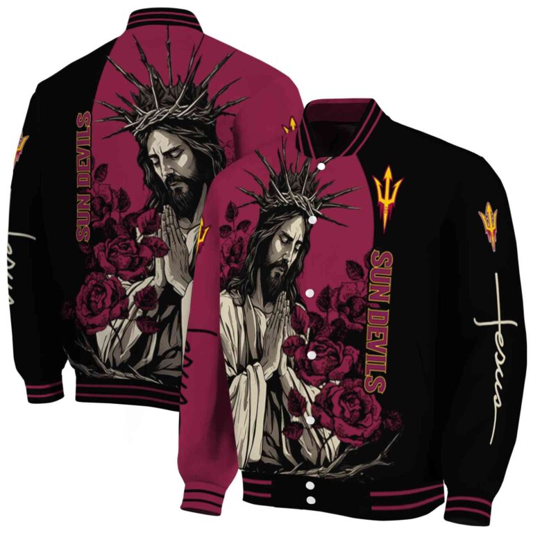 arizona state sun devils hands in prayer maroon black jacket fashion forward