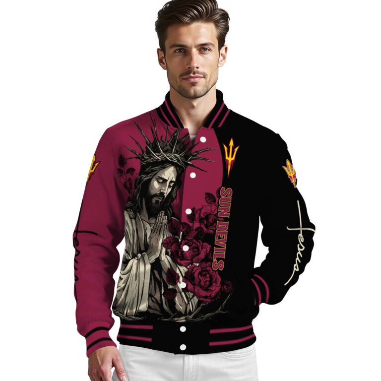arizona state sun devils hands in prayer maroon black jacket high quality