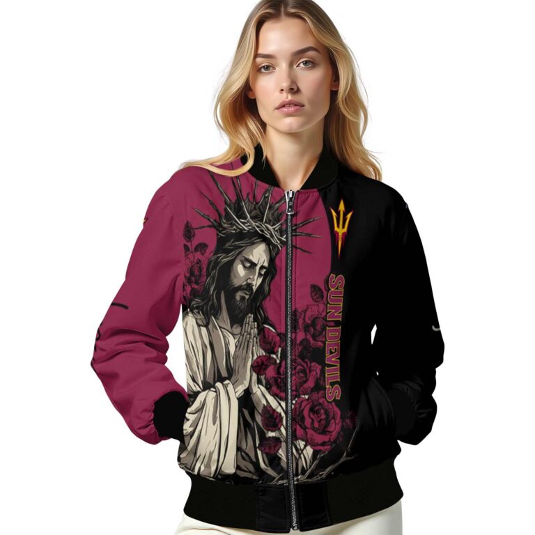 arizona state sun devils hands in prayer maroon black jacket latest model