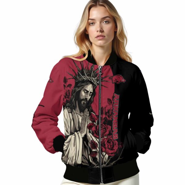 arkansas razorbacks hands in prayer red black jacket latest model