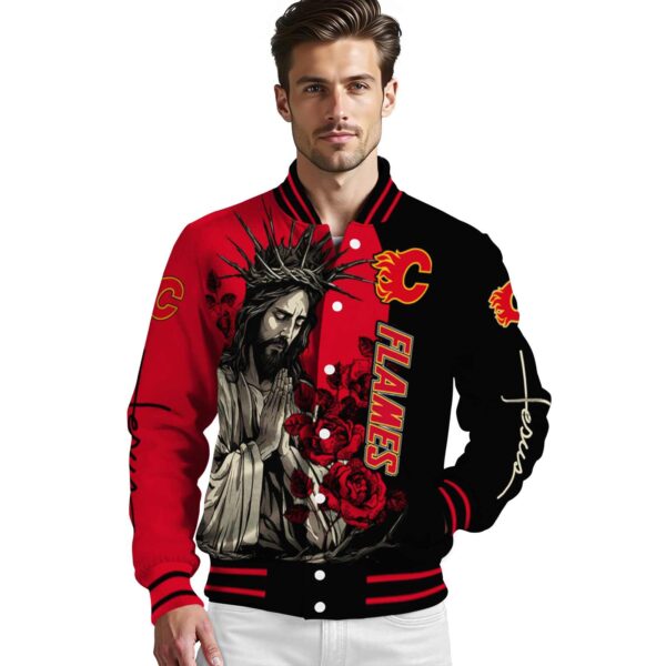 calgary flames hands in prayer red black jacket high quality