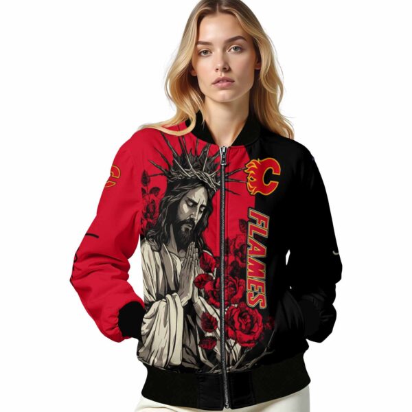 calgary flames hands in prayer red black jacket latest model