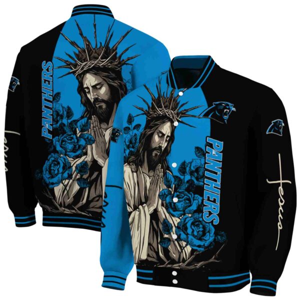 carolina panthers hands in prayer blue black jacket fashion forward