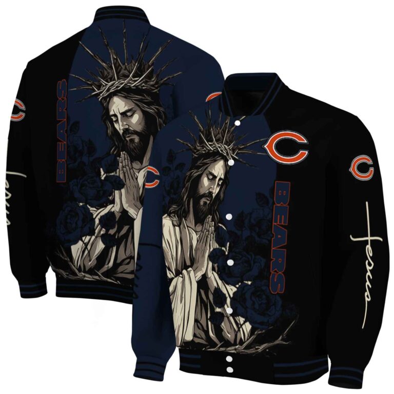 chicago bears hands in prayer blue black jacket fashion forward