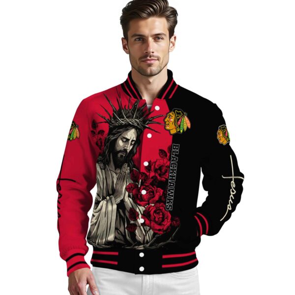 chicago blackhawks hands in prayer red black jacket high quality