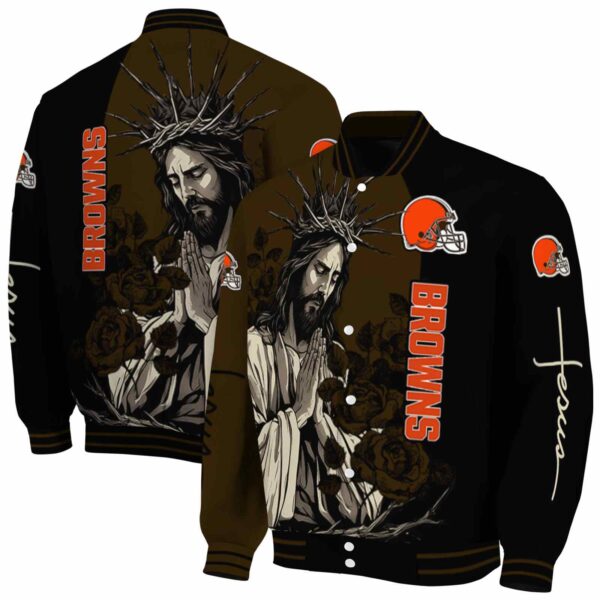 cleveland browns hands in prayer brown black jacket fashion forward