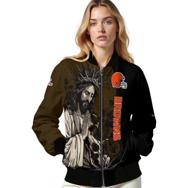 cleveland browns hands in prayer brown black jacket latest model