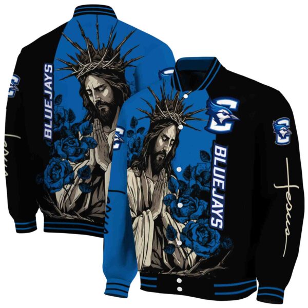 creighton bluejays hands in prayer blue black jacket fashion forward