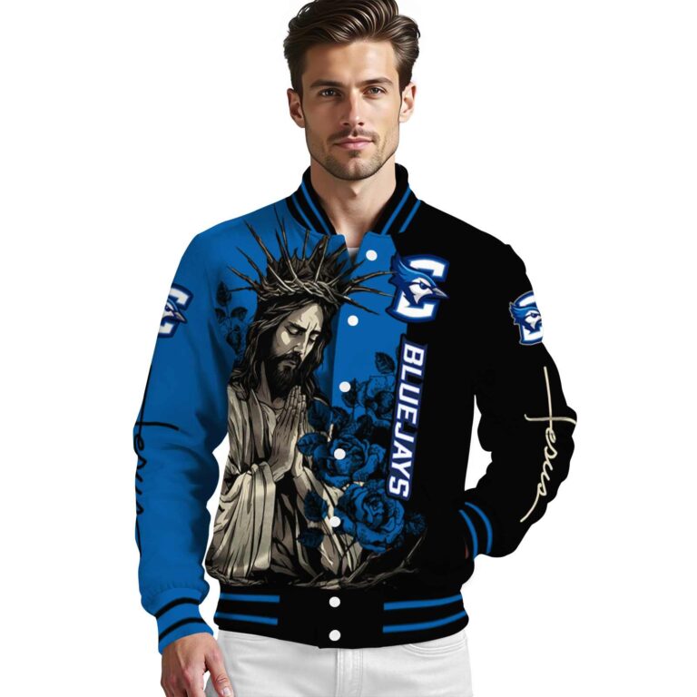 creighton bluejays hands in prayer blue black jacket high quality