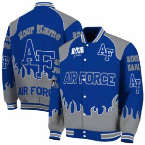 custom air force falcons fire graphic blue jacket fashion forward