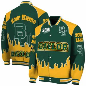 custom baylor bears fire graphic green jacket fashion forward