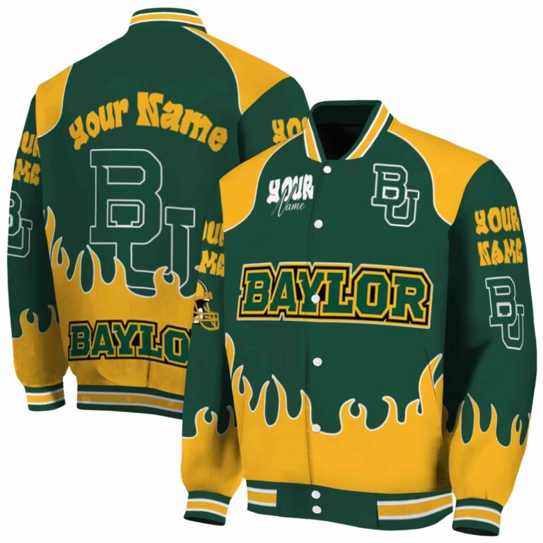 custom baylor bears fire graphic green jacket fashion forward