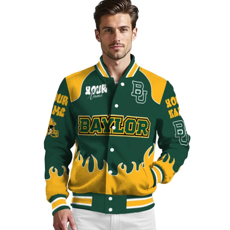 custom baylor bears fire graphic green jacket high quality