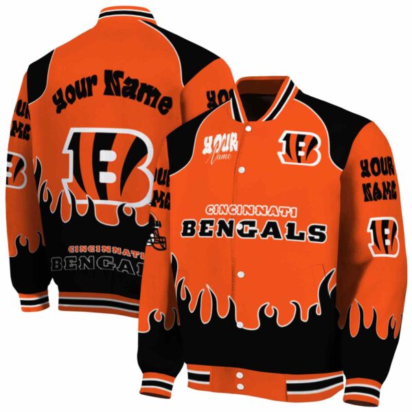custom cincinnati bengals fire graphic orange jacket fashion forward