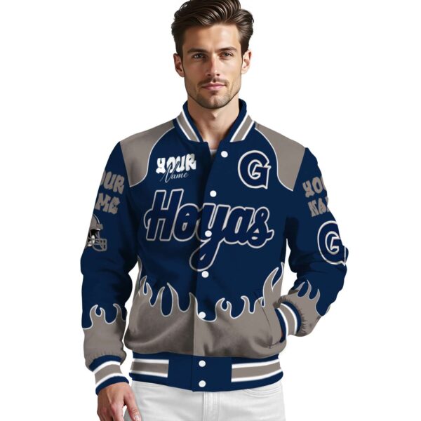 custom georgetown hoyas fire graphic blue jacket high quality