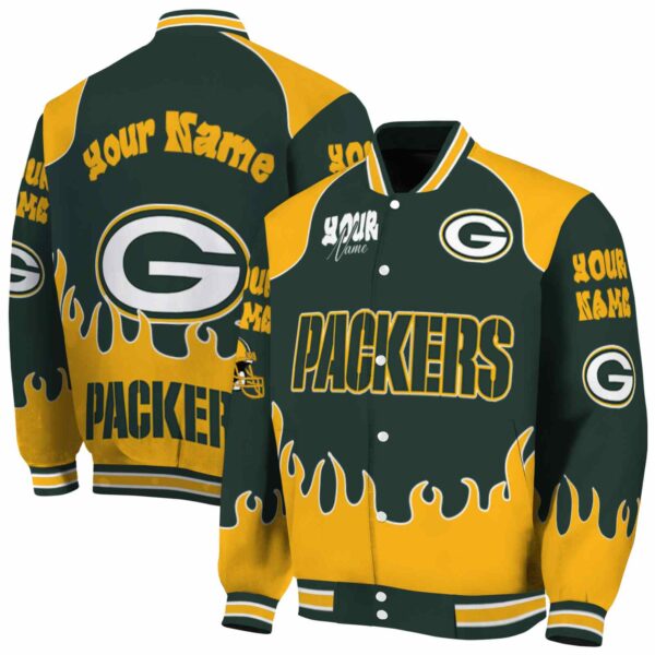 custom green bay packers fire graphic green jacket fashion forward