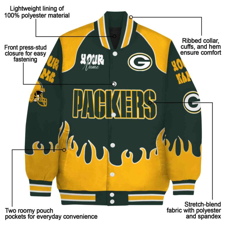 custom green bay packers fire graphic green jacket new arrival