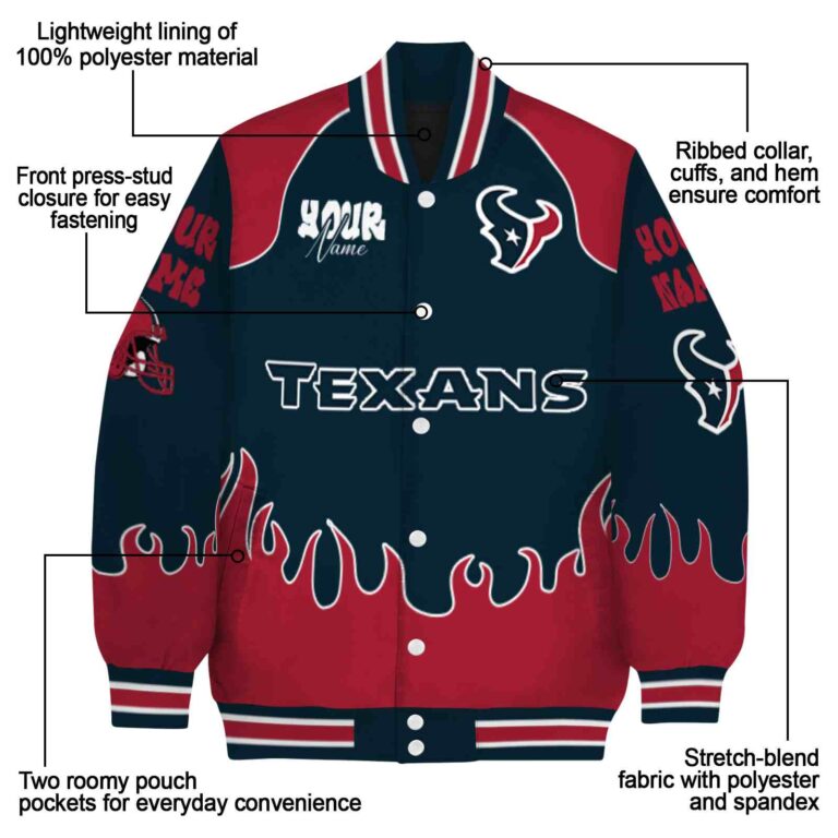 custom houston texans fire graphic blue jacket new arrival