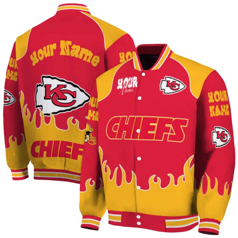 custom kansas city chiefs fire graphic red jacket fashion forward