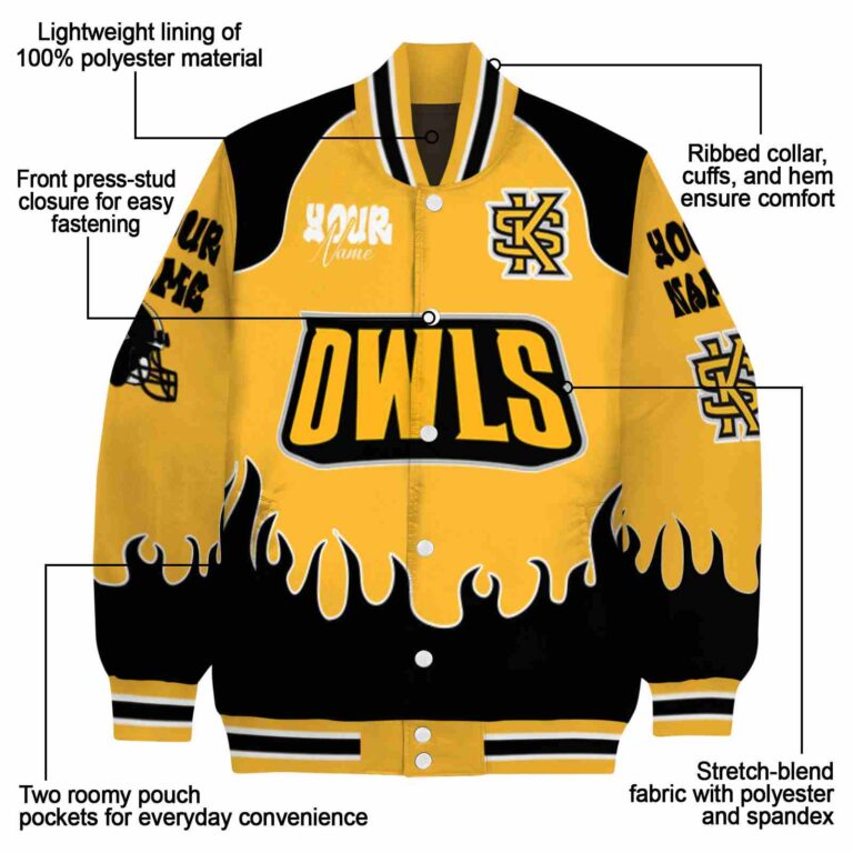 custom kennesaw state owls fire graphic gold jacket new arrival