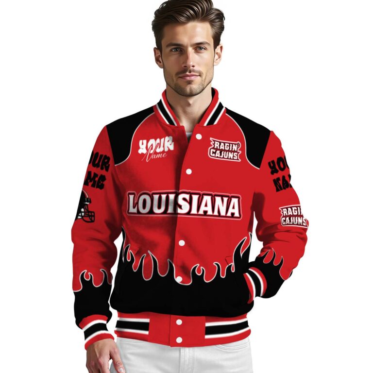 custom louisiana ragin cajuns fire graphic red jacket high quality