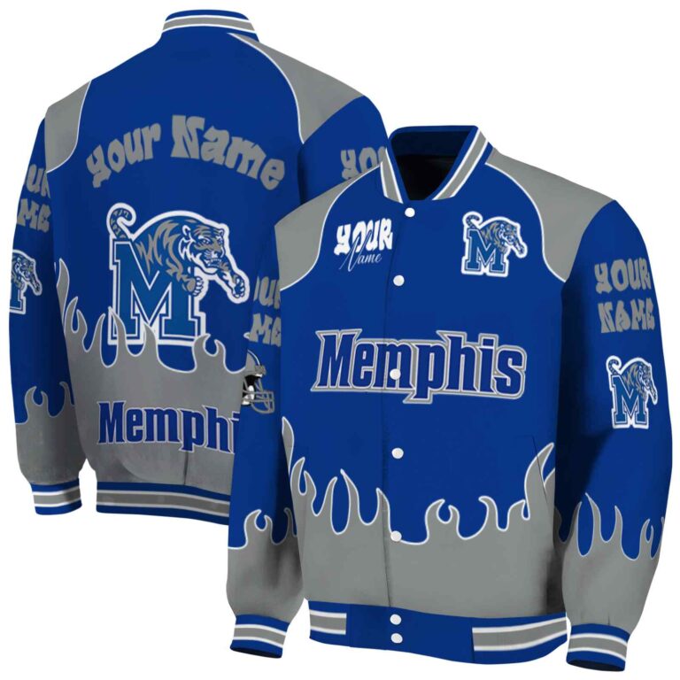 custom memphis tigers fire graphic blue jacket fashion forward