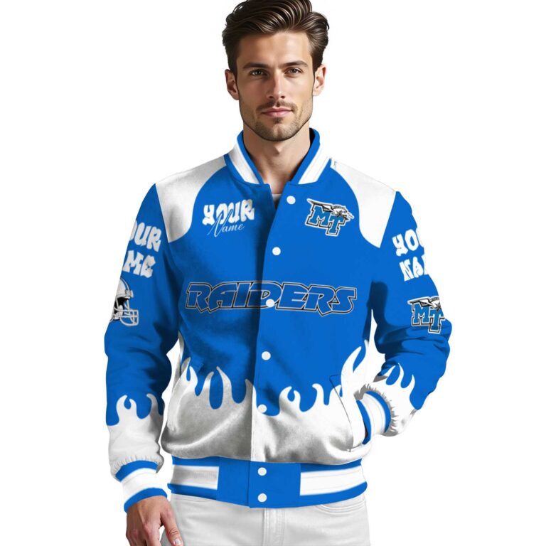 custom middle tennessee blue raiders fire graphic blue jacket high quality