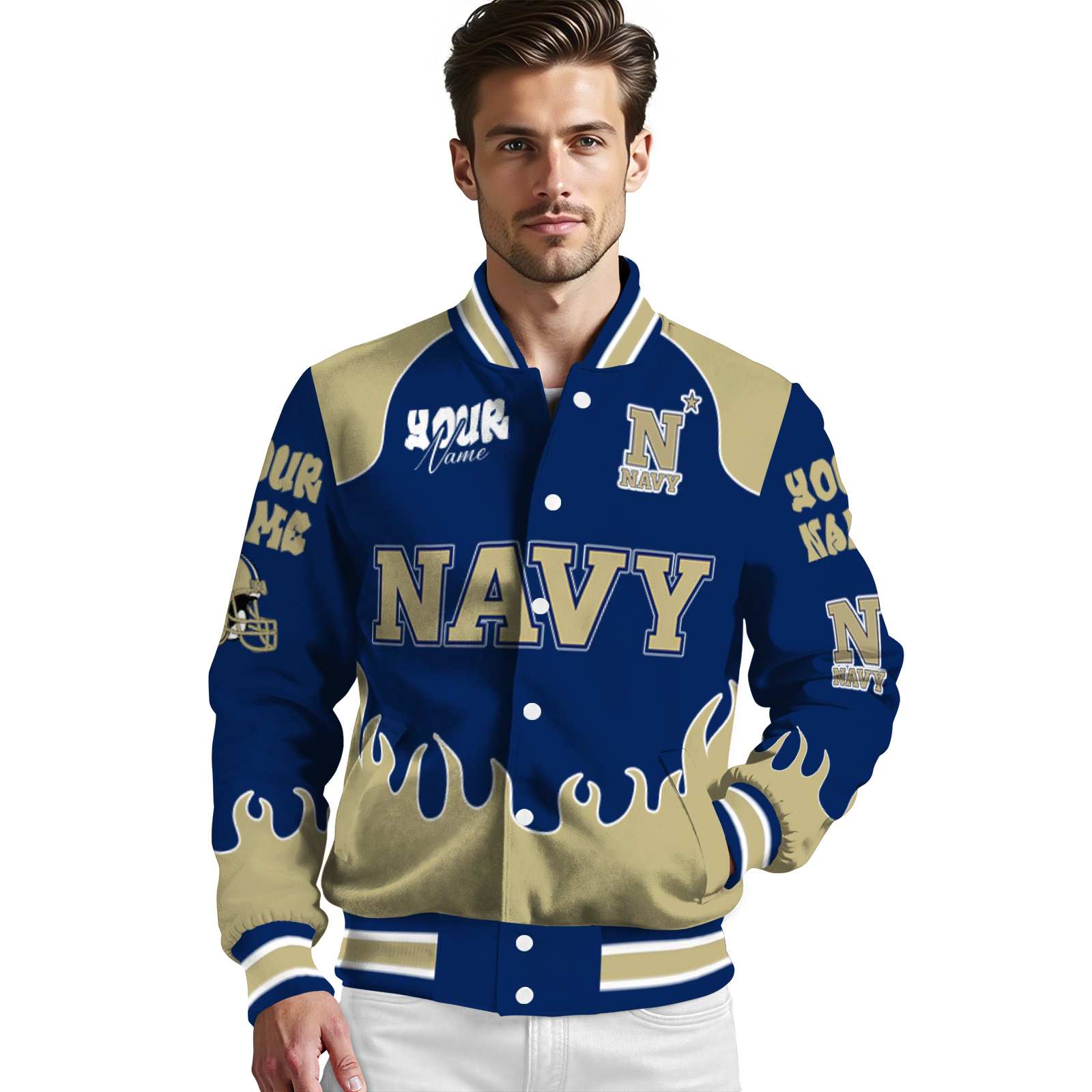 custom navy midshipmen fire graphic blue jacket high quality custom navy midshipmen fire graphic blue jacket high quality