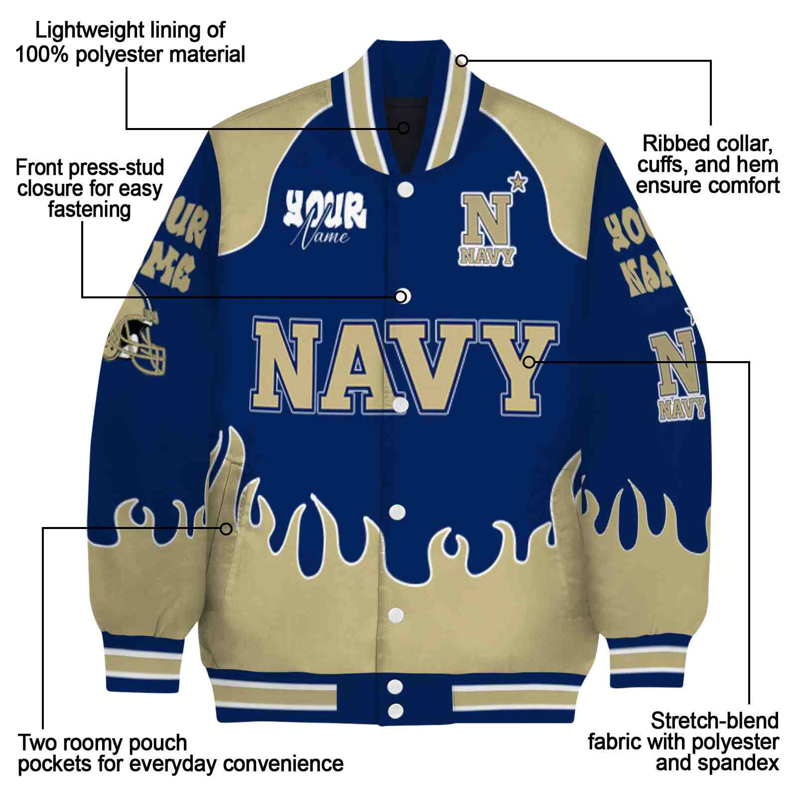 custom navy midshipmen fire graphic blue jacket new arrival custom navy midshipmen fire graphic blue jacket new arrival