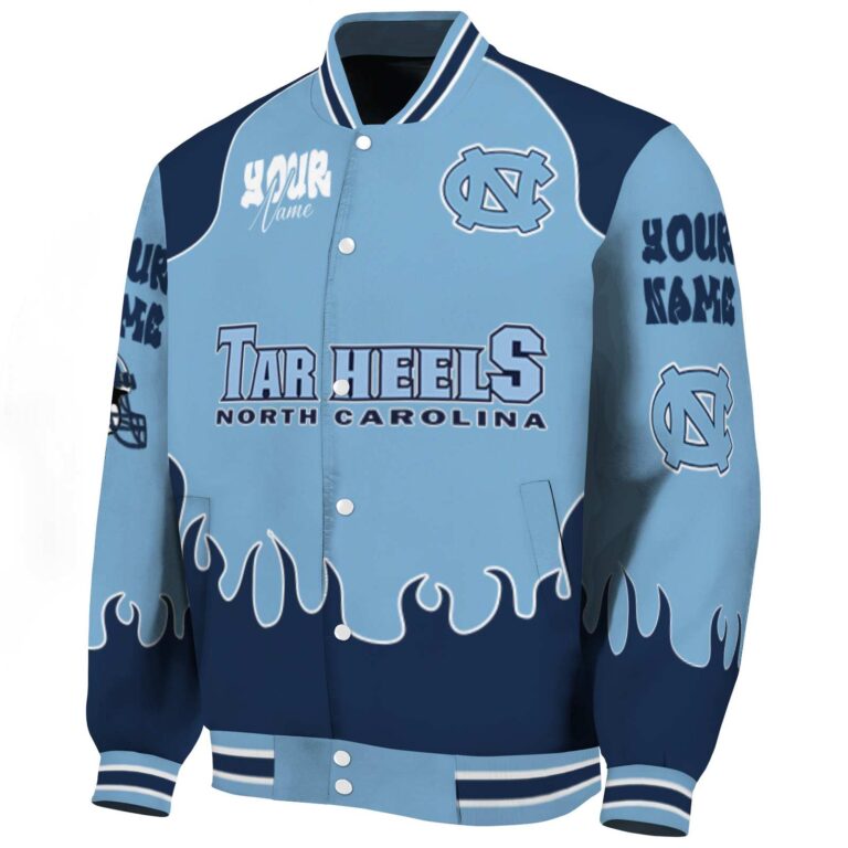 custom north carolina tar heels fire graphic light blue jacket best selling