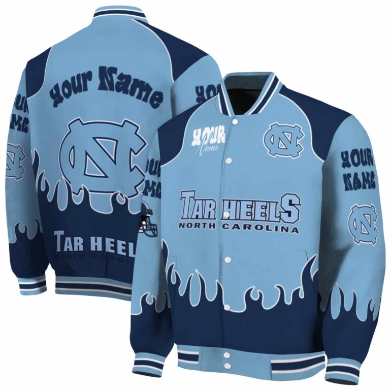 custom north carolina tar heels fire graphic light blue jacket fashion forward
