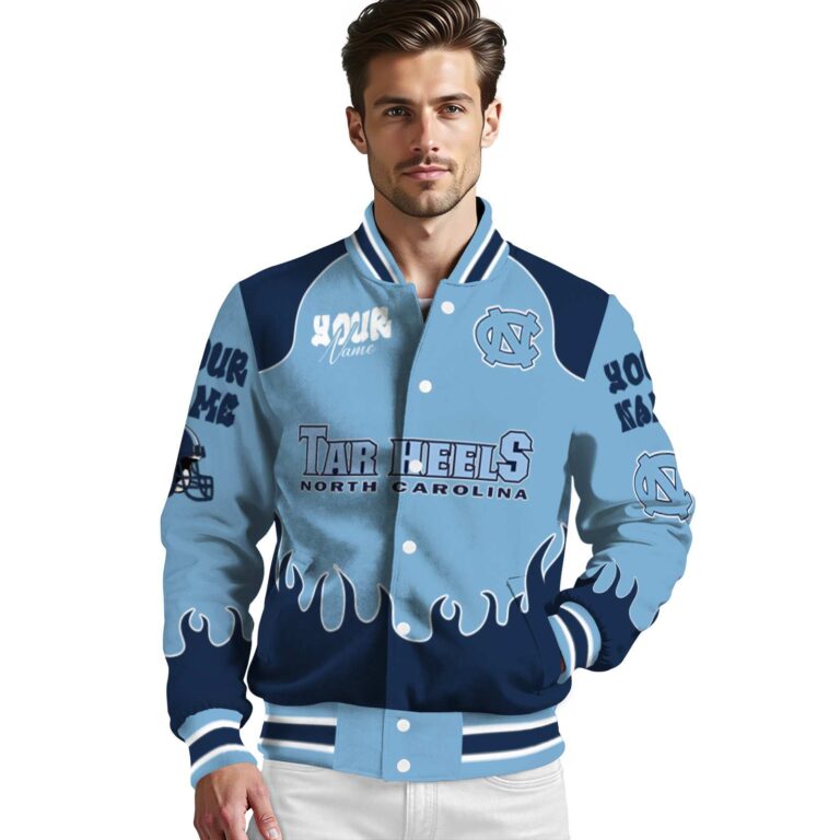 custom north carolina tar heels fire graphic light blue jacket high quality