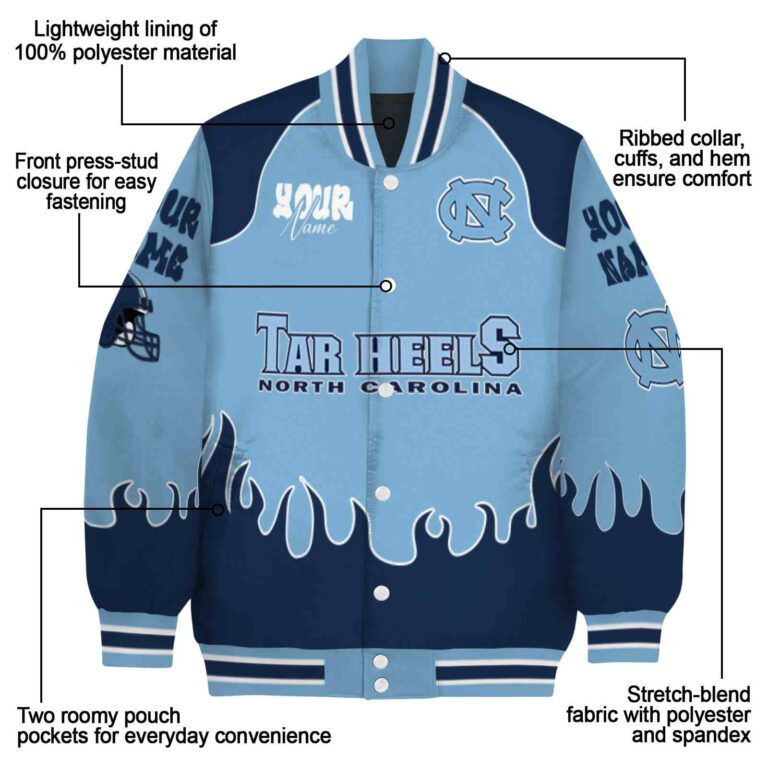 custom north carolina tar heels fire graphic light blue jacket new arrival