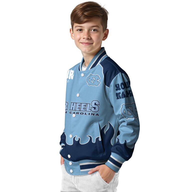 custom north carolina tar heels fire graphic light blue jacket trendy