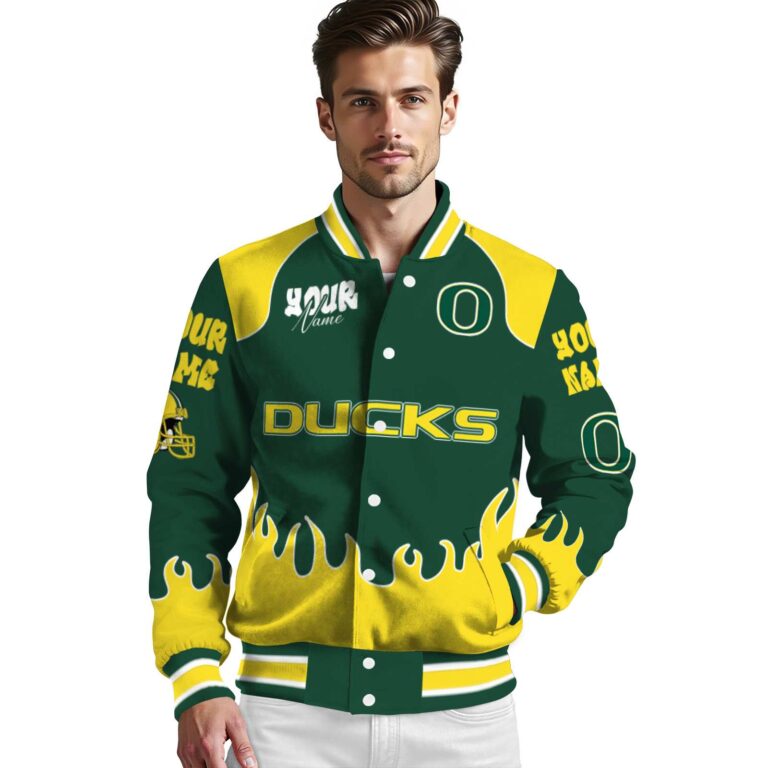 custom oregon ducks fire graphic green jacket high quality