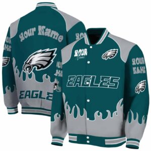 custom philadelphia eagles fire graphic green jacket fashion forward