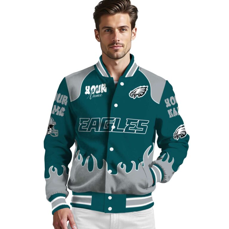 custom philadelphia eagles fire graphic green jacket high quality