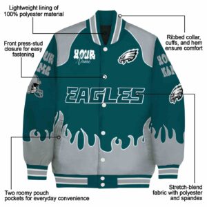 custom philadelphia eagles fire graphic green jacket new arrival