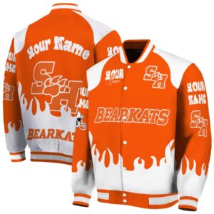 custom sam houston bearkats fire graphic orange jacket fashion forward