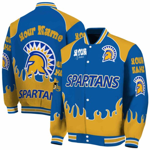 custom san jose state spartans fire graphic blue jacket fashion forward