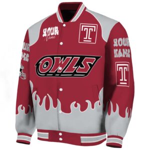 custom temple owls fire graphic red jacket best selling