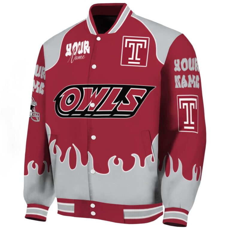 custom temple owls fire graphic red jacket best selling